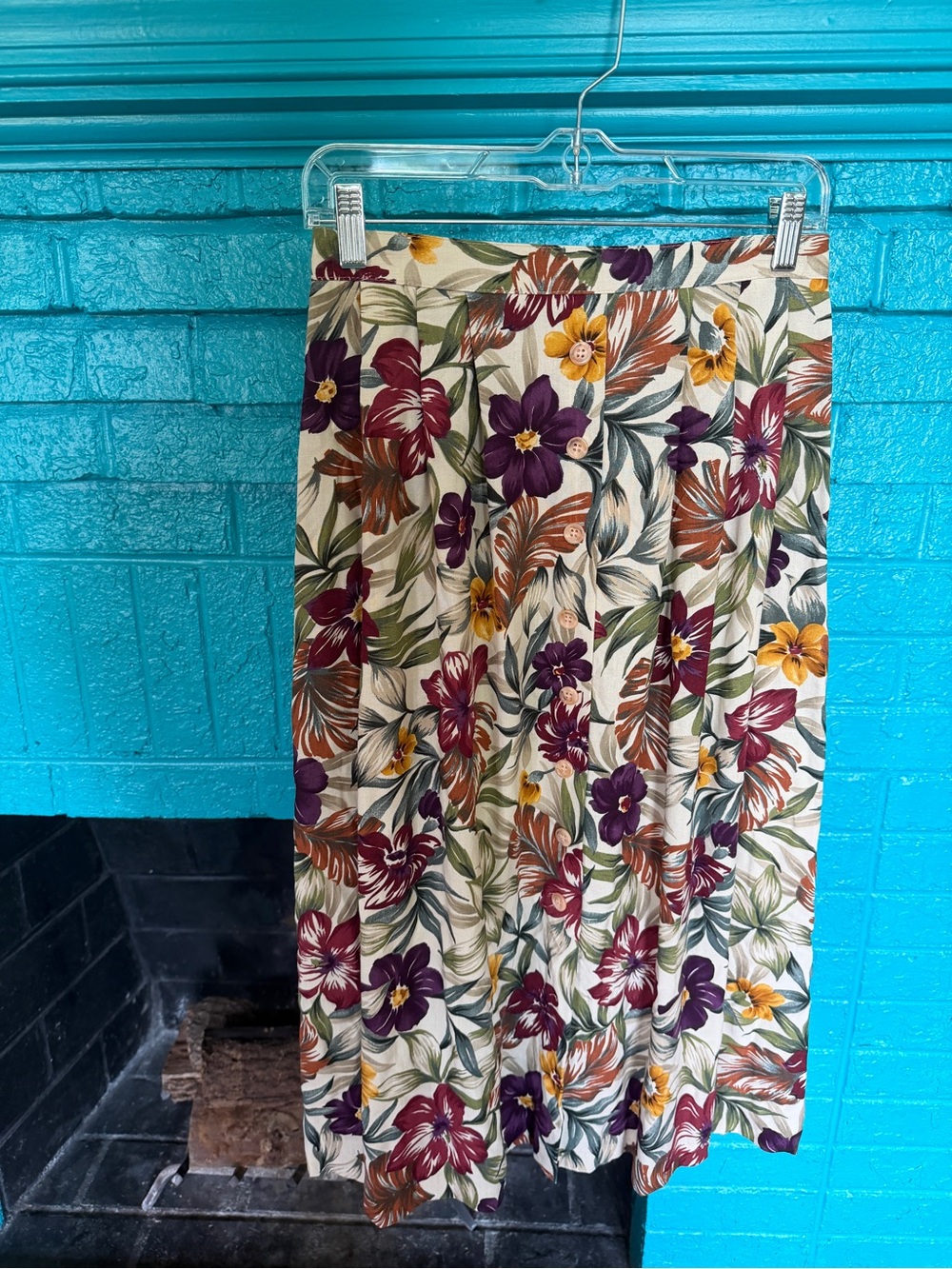 Alfred Dunner Cream Midi Skirt with Purple, Burgundy & Mustard Floral Print